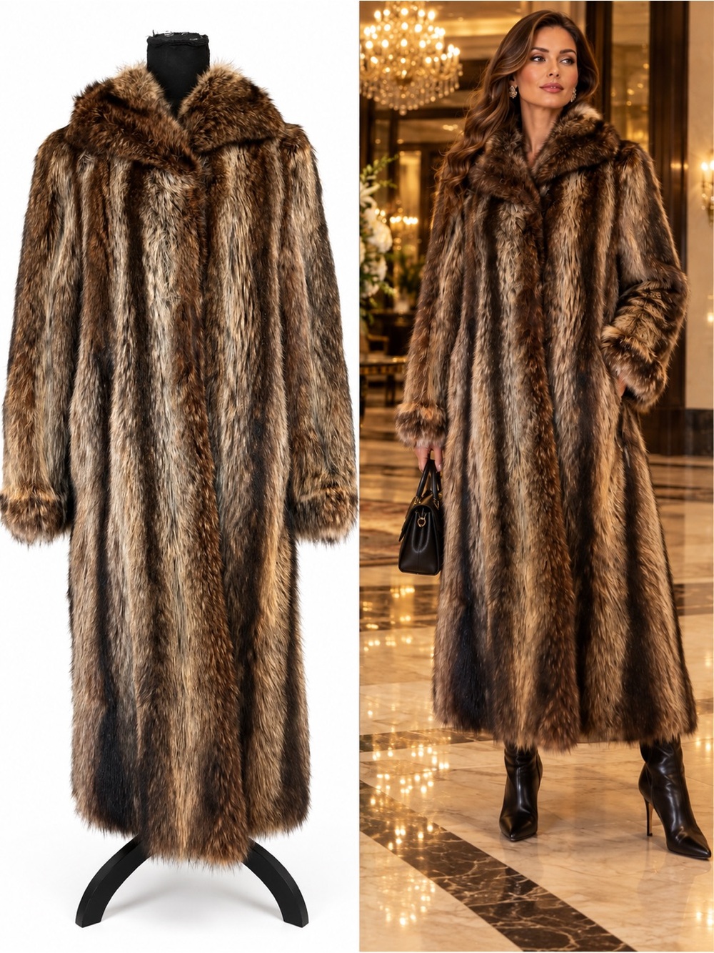 Vintage Furs by Lister Edmonton Genuine Raccoon Fur Full Length Coat S/M